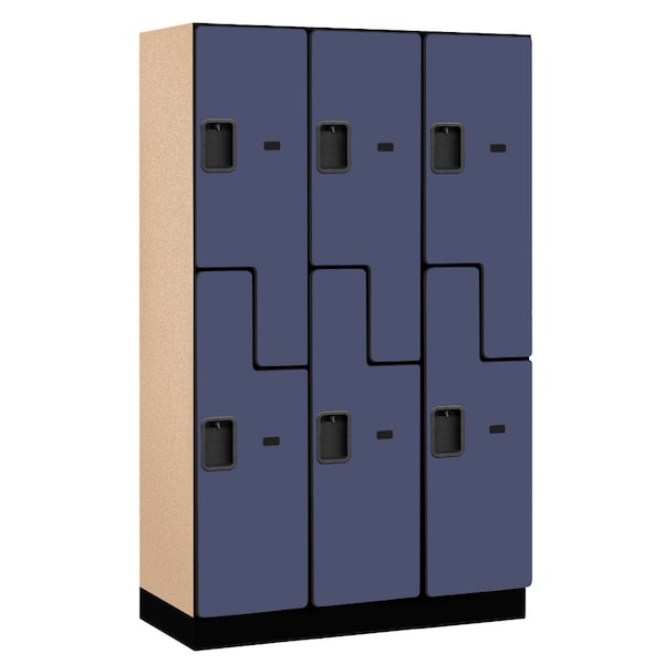 Wardrobe Locker, 45" W, 18" D, 76" H, (3) Wide, (6) Openings, Blue